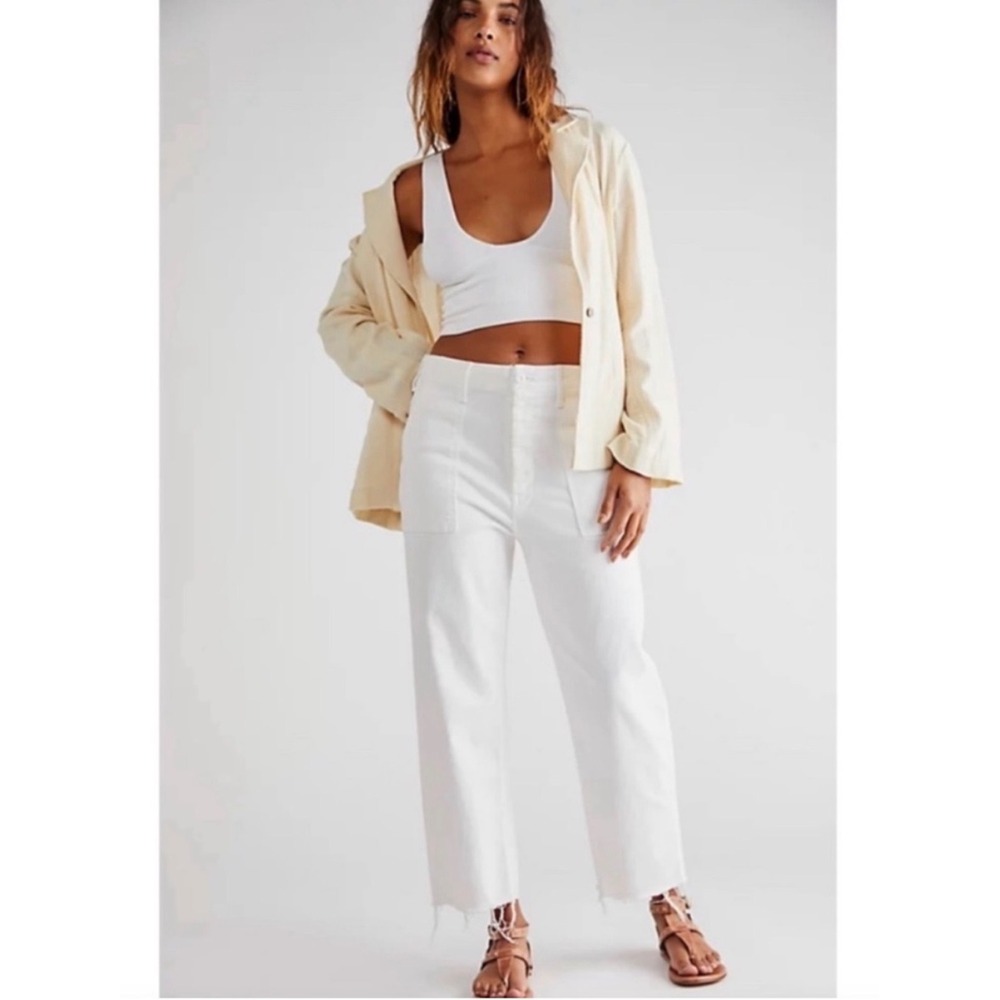 MOTHER Patch Pocket Private Ankle Fray White Jeans Boho Preppy Baggy Retro 24